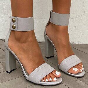 Stuart Weitzman Light Gray Block Heel Sandals